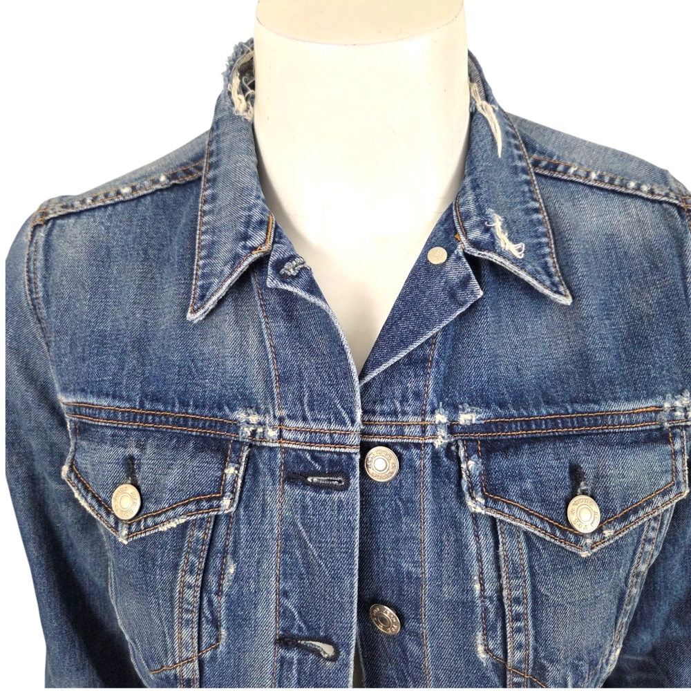 Rag & Bone Distressed Denim Jacket Womens XS Blue Jean Destroyed - Picture 3 of 13